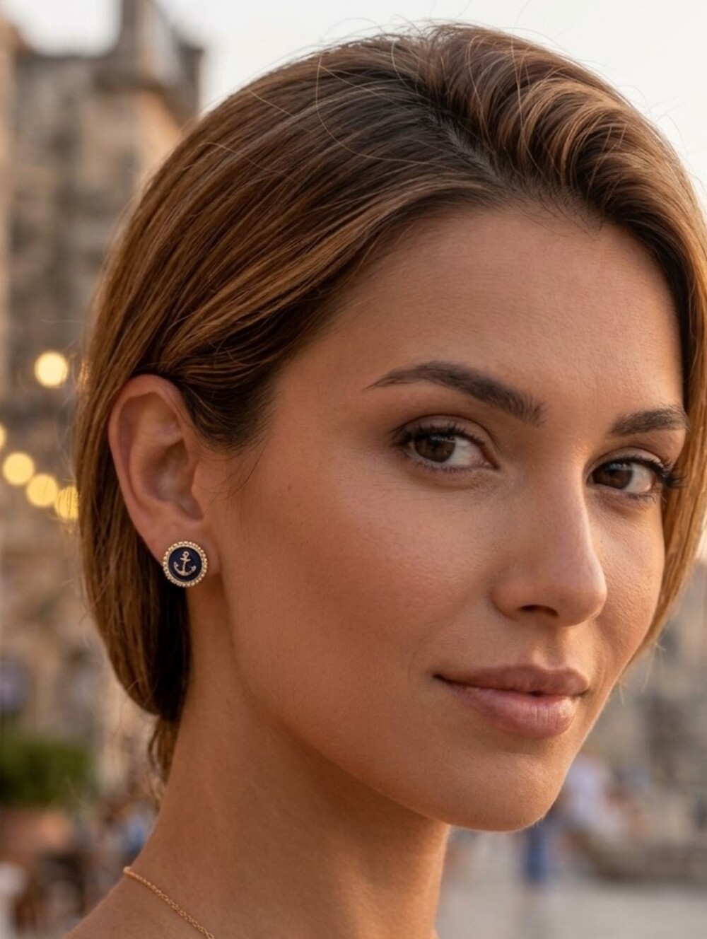 Women's Gold and Navy Blue Anchor Earrings Studs Nautical Statement Jewelry